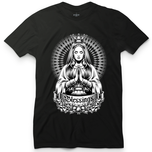 Virgin Mary Blessings Black And White Tee